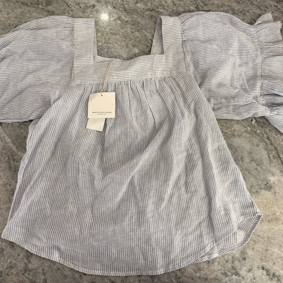 beachlunchlounge Tops - beachlunchlounge Light Blue & White Striped Square Neck Top